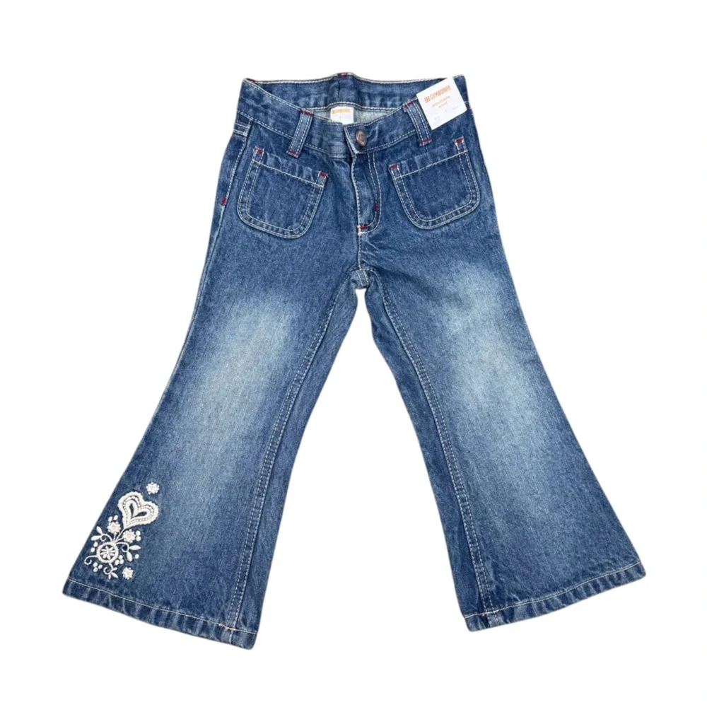 NWT Gymboree Blue Flare Jeans with White Floral Embroidery Girls Toddler 3